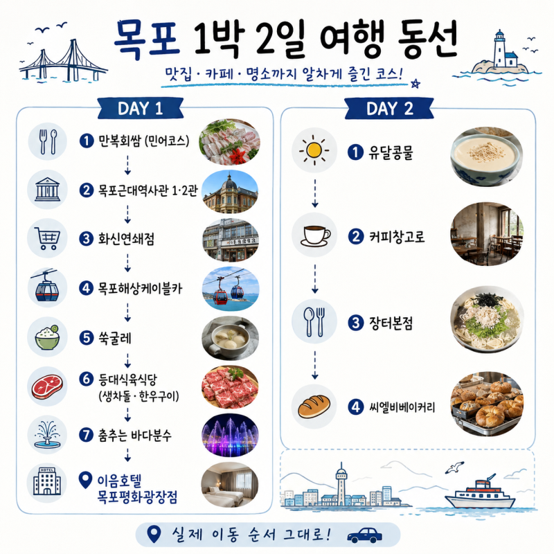 목포 1박2일 여행 코스 추천 맛집·카페·숙소까지 실패 없는 일정 & 여행 경비 공유