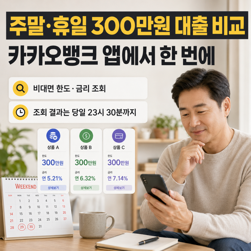 주말·휴일 비대면 300만원 대출받는 방법, 카카오뱅크 대출비교 생활안정자금 신청 조건