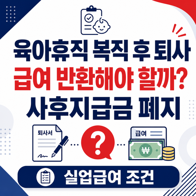 육아휴직 복직 후 퇴사하면 급여를 반환해야 할까 사후지급금 폐지 실업급여 조건