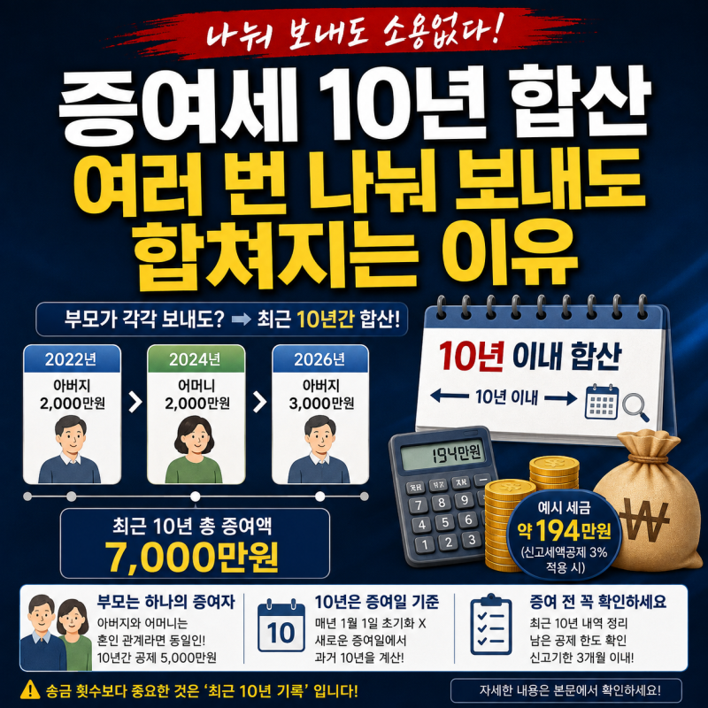 증여세 10년 합산｜여러 번 나눠 보내도 합쳐지는 이유