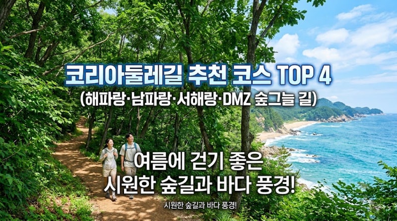 여름에 걷기 좋은 코리아둘레길 추천 코스 TOP 4 (해파랑·남파랑·서해랑·DMZ 숲그늘 길)