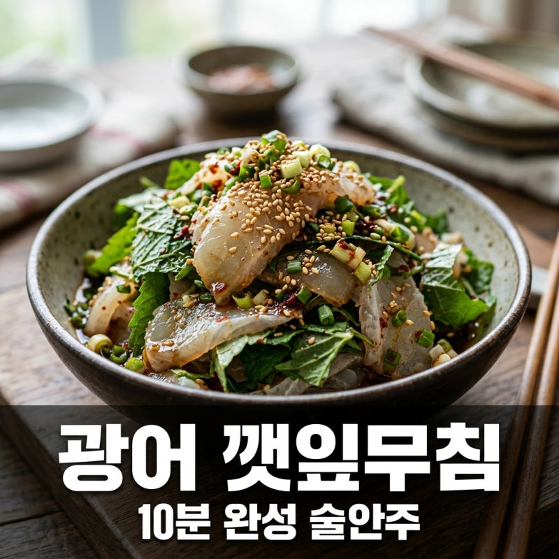 광어 깻잎무침 레시피, 10분 완성 초간단 횟집 술안주 만들기