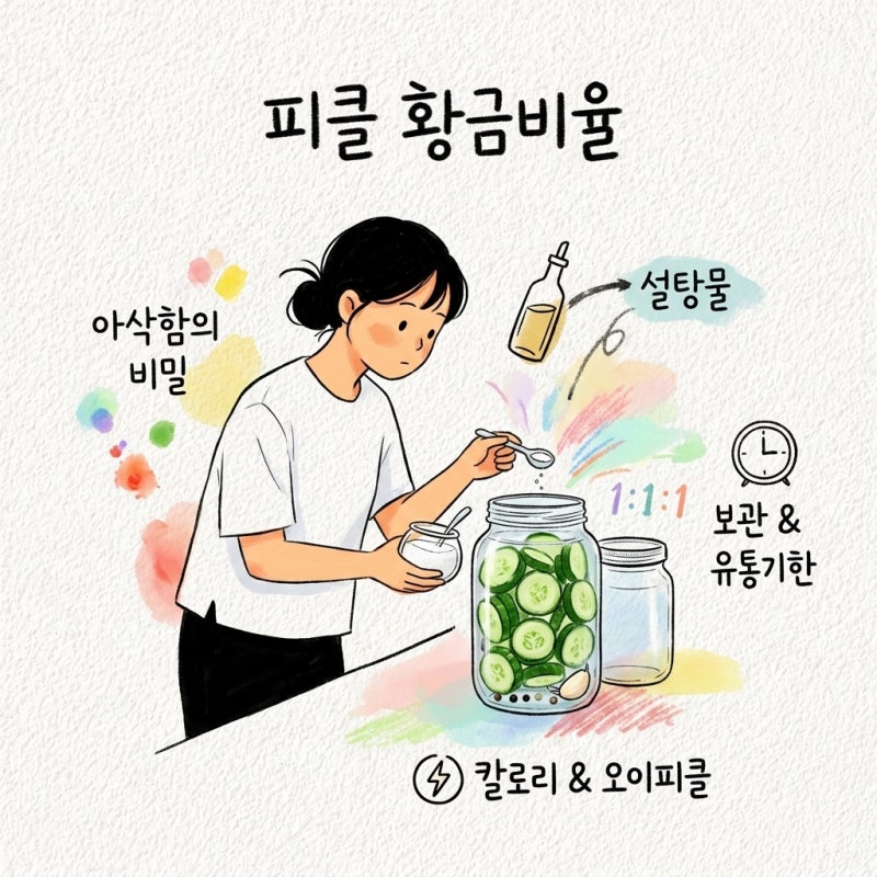 피클은 설탕물 비율이 아삭함을 정하는데 만들기 보관법 유통기한 칼로리 오이피클 활용
