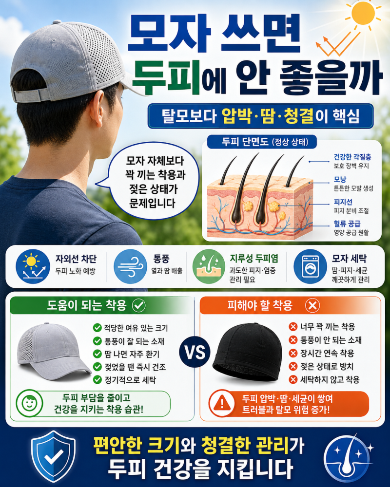 모자 쓰면 탈모·두피염 생길까? 지루성 두피염 원인과 올바른 관리법