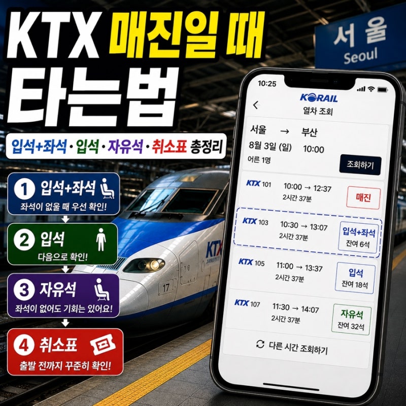 KTX 매진일때 예매 꿀팁 입석+좌석 자유석 취소표 타는 방법 총정리!