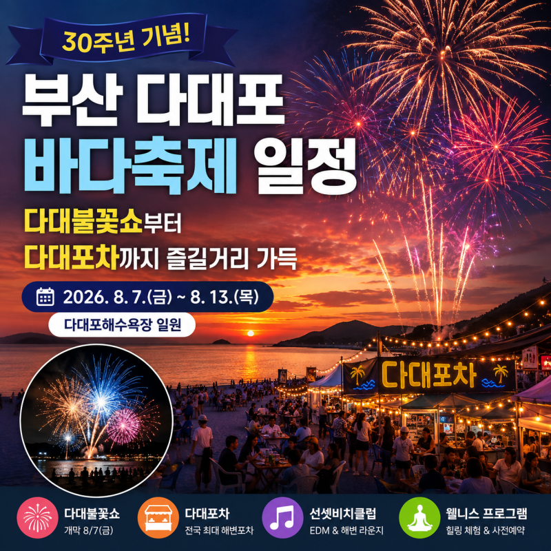부산 다대포 바다축제 일정, 불꽃쇼부터 포차까지