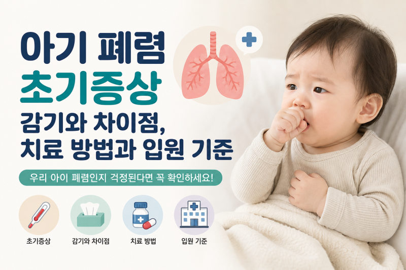 아기 기침 폐렴 원인 초기 증상 감기와 차이점, 진단 치료 방법 입원 기준
