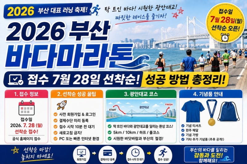 2026 부산 바다마라톤 접수 7월 28일 선착순 성공 방법과 광안대교 코스 기념품 정리
