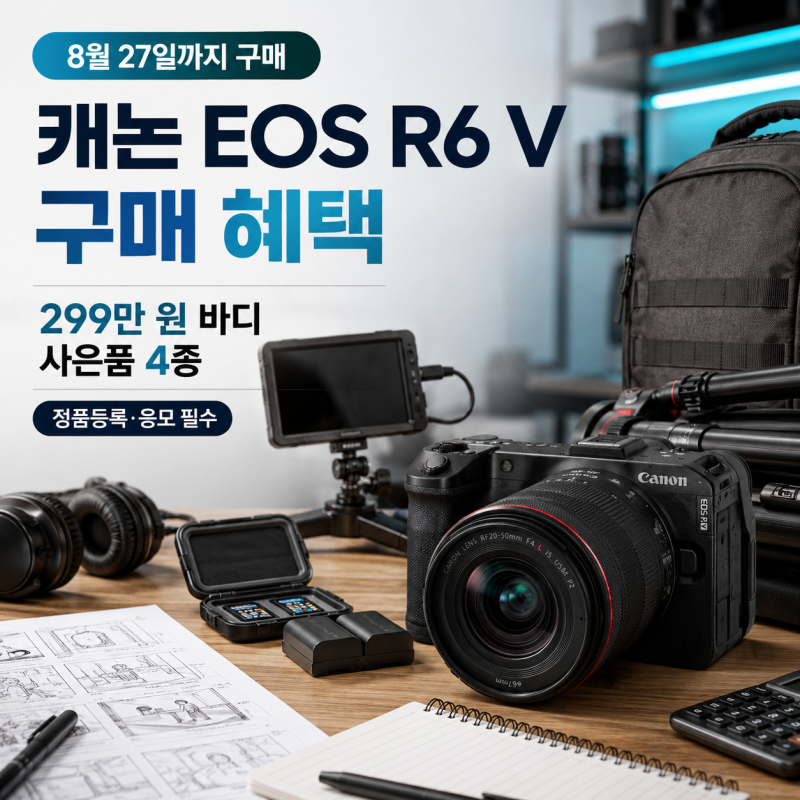 캐논 EOS R6 V 구매 혜택｜299만 원 바디·사은품 4종 선택 기준