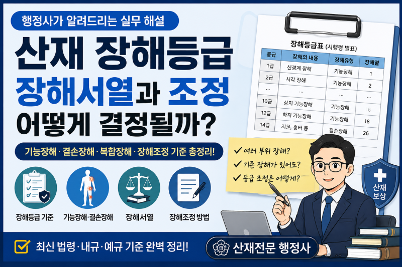 [행정사노우주] 산재 장해등급, 장해서열과 조정은 어떻게 결정될까? 행정사가 알려드리는 ....
