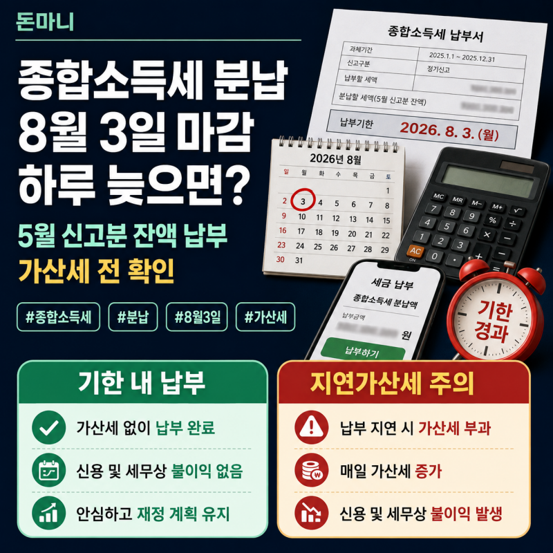 종합소득세 분납 8월 3일 마감, 하루 늦으면 가산세 얼마나 붙을까?