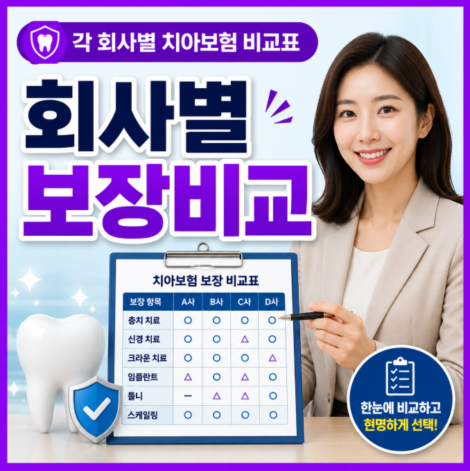 치아보험비교표, 라이나생명 삼성화재 KB손해보험 메리츠화재 임플란트·크라운·레진 보장....