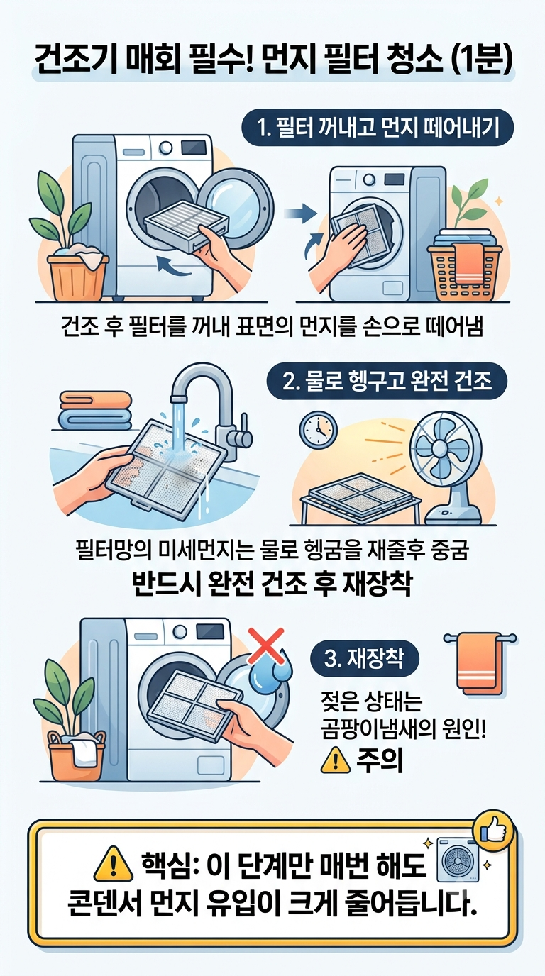 건조기 셀프 청소 방법 총정리 | 콘덴서 필터 주기별 관리법 (전문가 A/S 안 부르는 법)