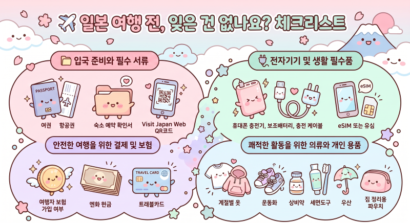 일본 여행 짐 싸기 체크리스트! 초보자가 꼭 챙겨야 할 준비물 총정리