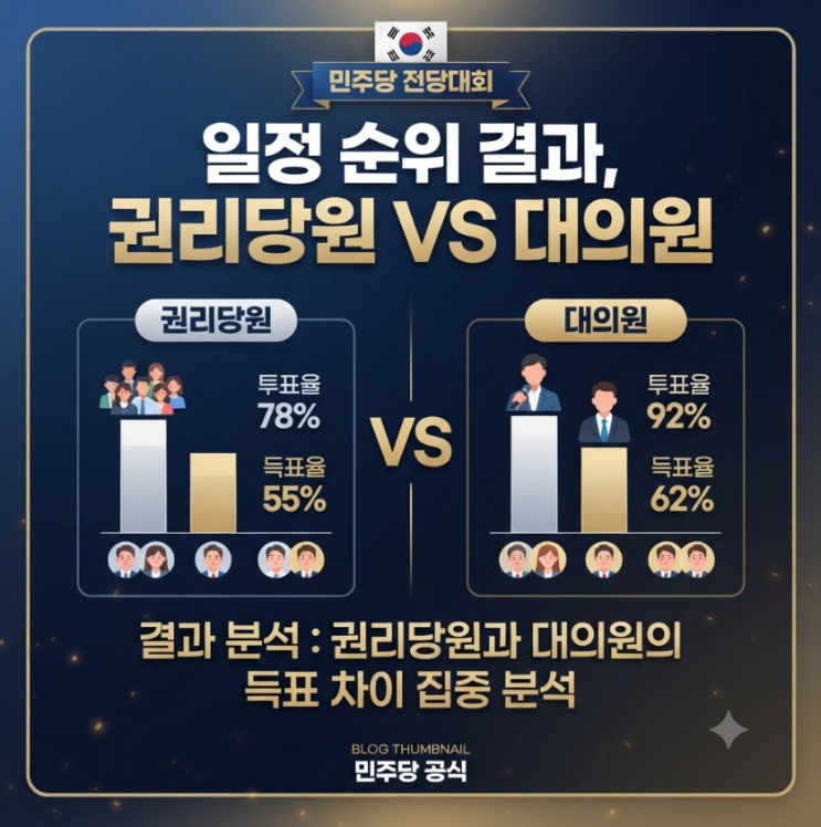 <b>민주당</b> 전당대회 일정 순위 결과, 권리당원 VS 대의원