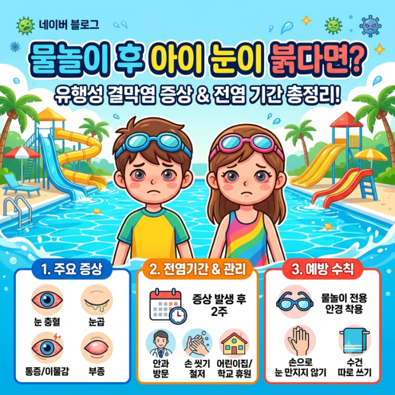 물놀이 후 아이 눈이 붉다면? 유행성 결막염 주요 증상 및 전염 기간 총정리