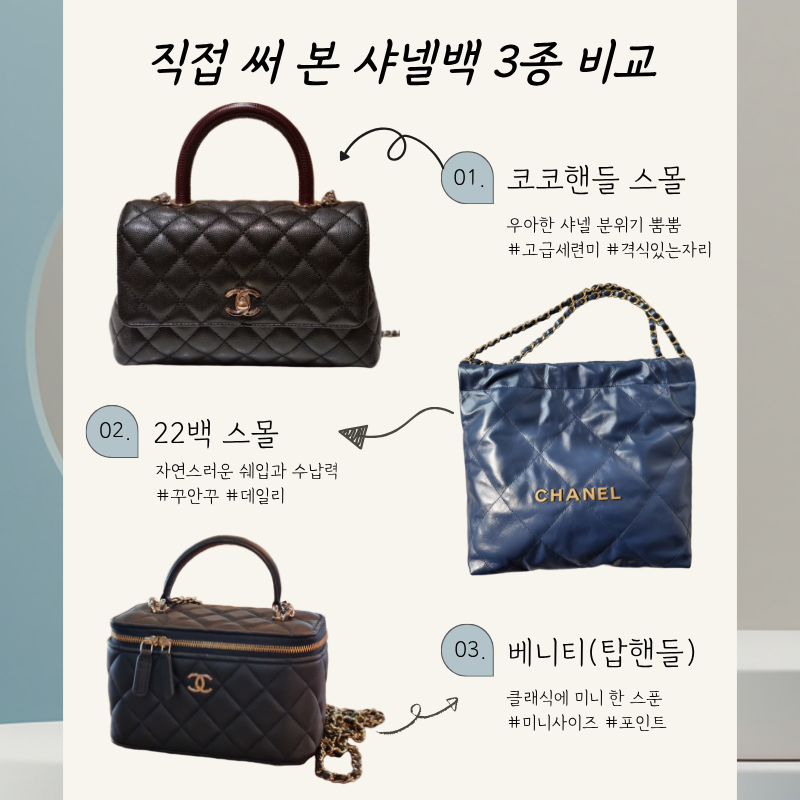샤넬 가방 추천 | 코코핸들 스몰 vs 22백 스몰 vs 베니티백 실사용 후기 및 장단점