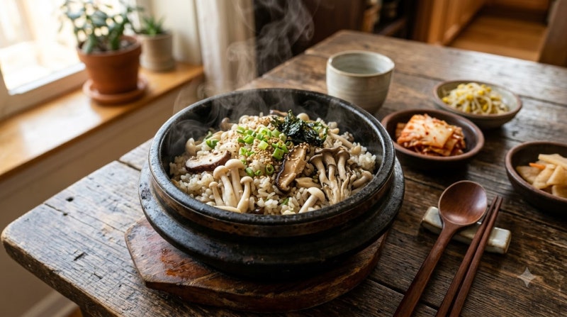 참송이버섯, 표고버섯, 느타리버섯으로 간단히 만든 버섯밥, 향긋한 버섯향이 가득한 건강 ....