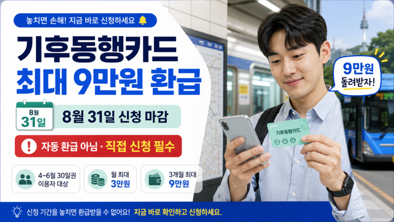 가만히 기다리면 0원입니다…기후동행카드 최대 9만원 환급, 8월 31일 전 꼭 해야 할 일