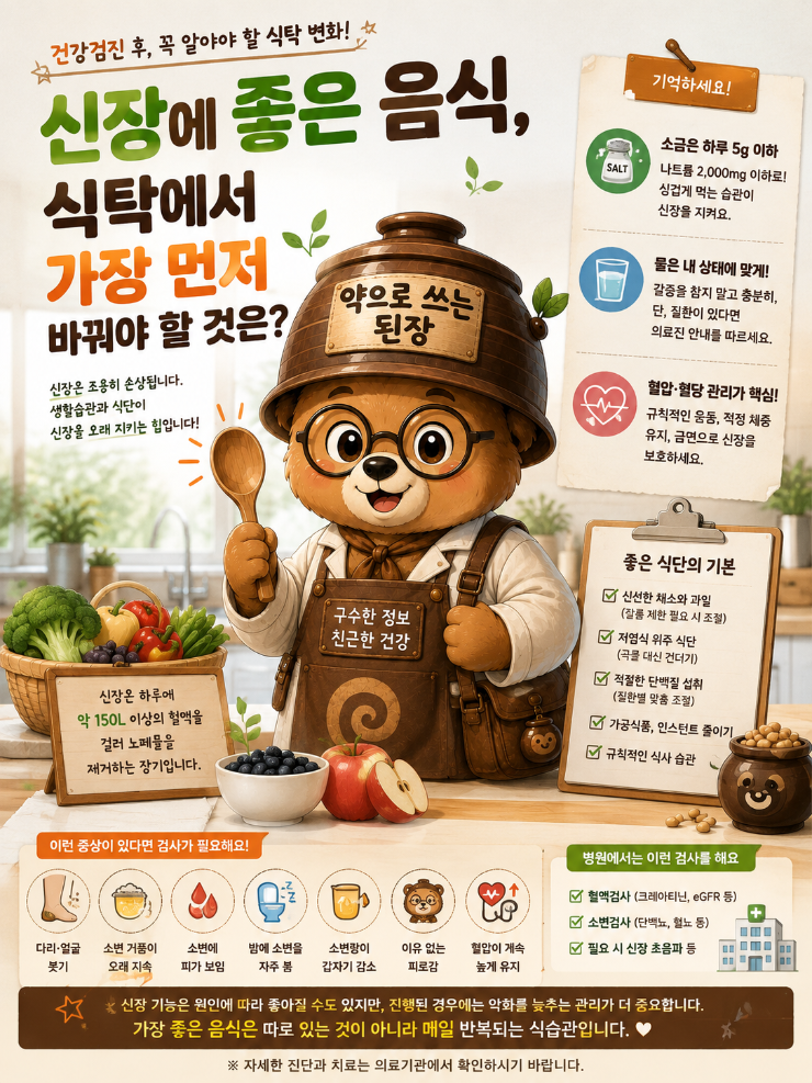 신장에 좋은 음식, 건강검진 후 식탁에서 가장 먼저 바꿔야 할 것은?