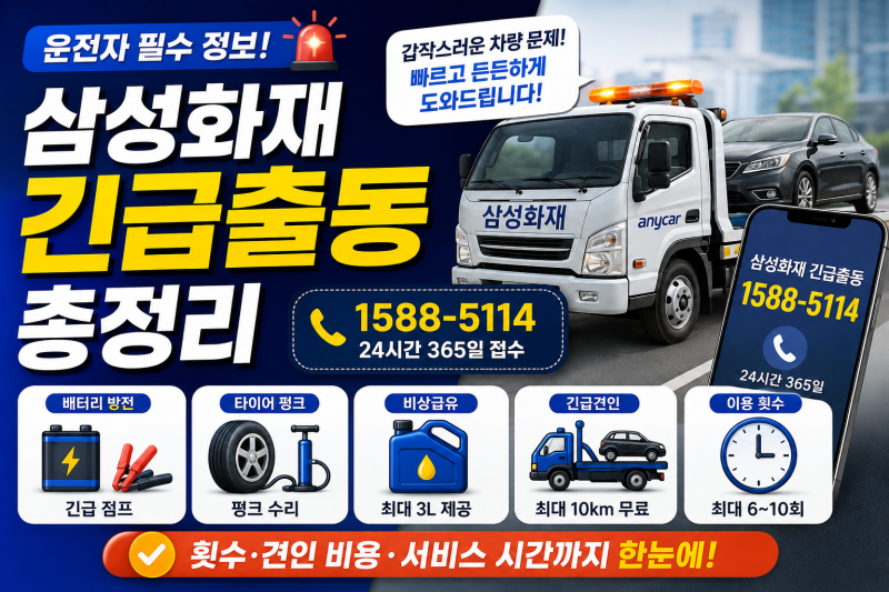 삼성화재 긴급출동 전화번호 1588-5114, 횟수·펑크·견인 비용·주유 시간 총정리
