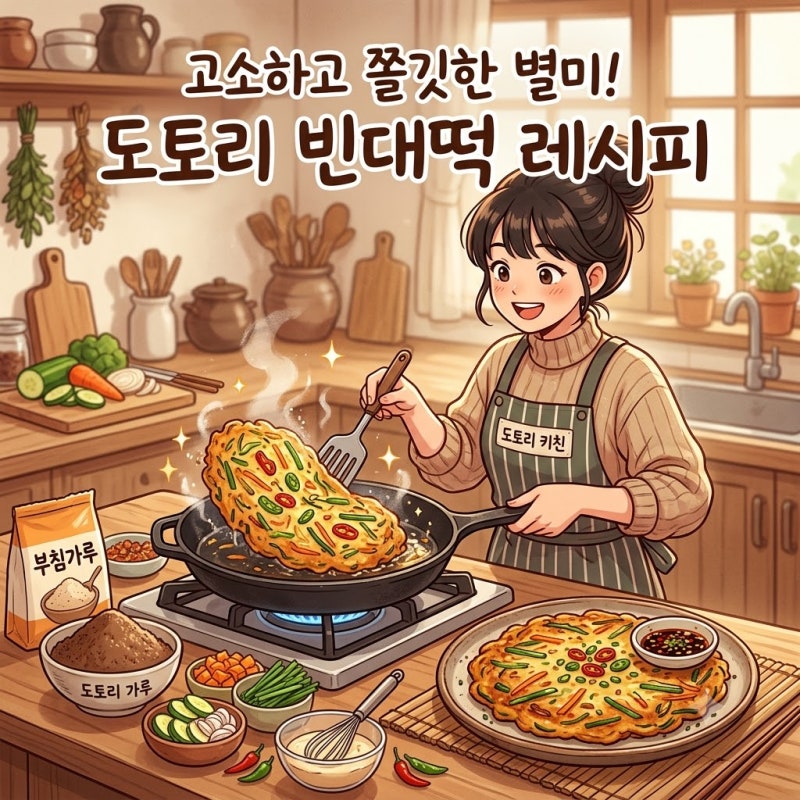 비 오는 날 생각나는 별미! 쌉싸름 고소한 도토리전 만드는 법 (양념장 포함)