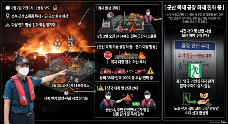 [<b>군산</b>] 소룡동 <b>목재</b> 가공 <b>공장 화재</b>…소방 진화 작업 중