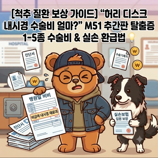 [척추 질환 보상 가이드] "허리 디스크 내시경 수술비 얼마?" M51 추간판 탈출증 1-5종 수술비 & ....