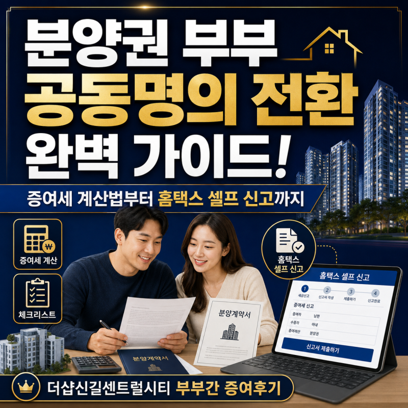 청약 아파트 부부 공동명의 전환 완벽 가이드! 증여세 계산법부터 홈택스 셀프 신고까지(더....