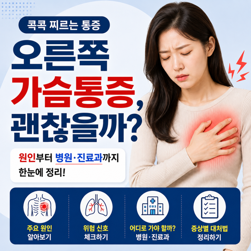 오른쪽 가슴통증, 콕콕 찌른다면? 원인부터 병원·진료과까지 정리