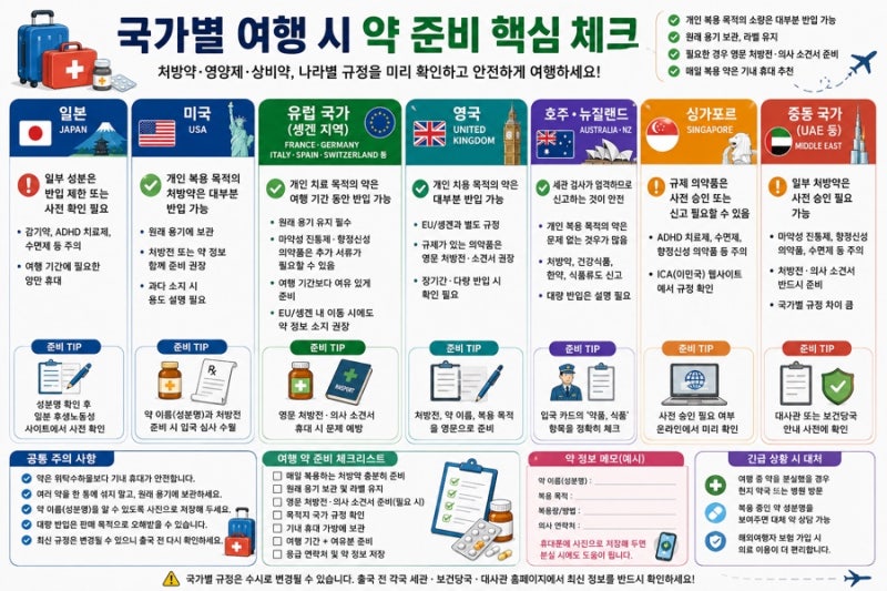 해외여행 약 준비 총정리(2026 최신) 일본·미국·호주·유럽 여행, 처방약과 영양제는 어떻게 ....