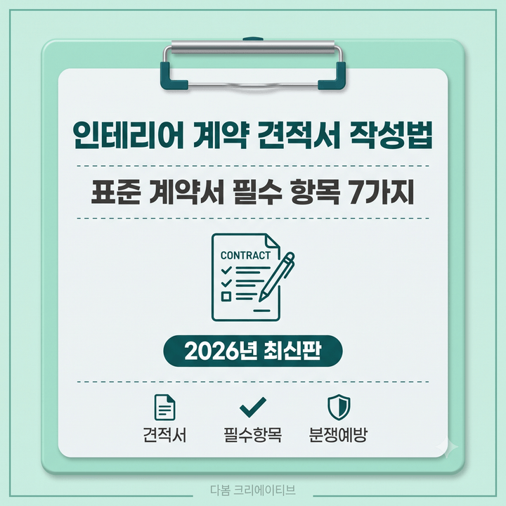 인테리어 계약 2026년 견적서 작성법, 표준 계약서 필수 항목 7가지와 실제 분쟁 예방 포인트