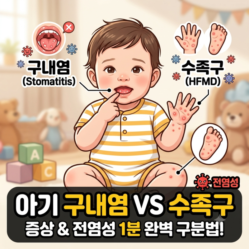 아기 구내염 수족구 차이: 전염 여부와 증상으로 빠르게 구별하는 법