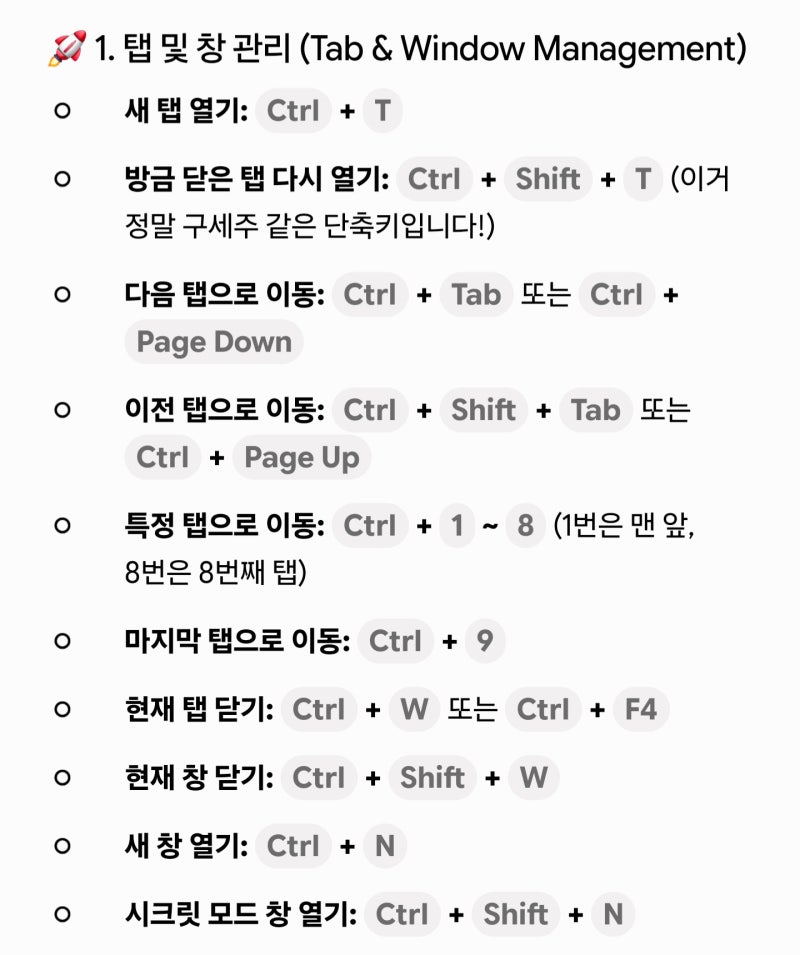 크롬 브라우저의 단축키