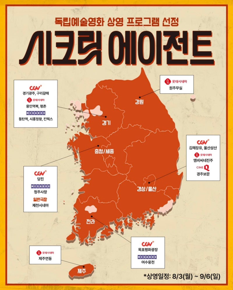 독립예술영화 상영 프로그램 선정 상영 일정, 상영관 정리