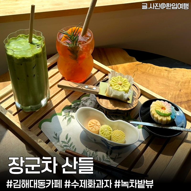 김해 대동 카페 ‘장군차 산들’ 부산근교 아기랑 가기좋은 녹차밭뷰 수제 화과자·다식 맛....