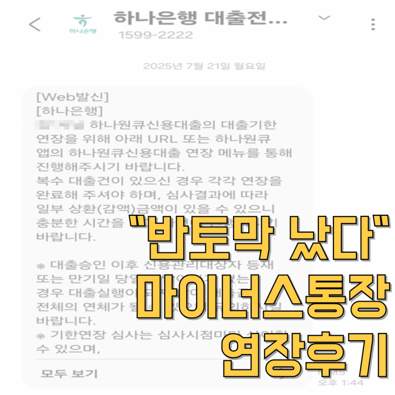 하나은행 마이너스통장 연장 후기