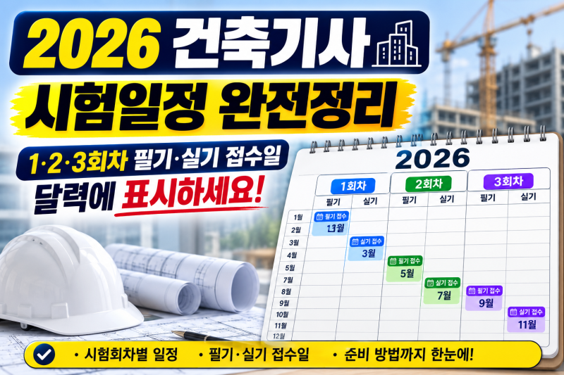 2026 건축기사 시험일정 완전정리 — 1·2·3회차 필기·실기 접수일 달력에 표시하세요