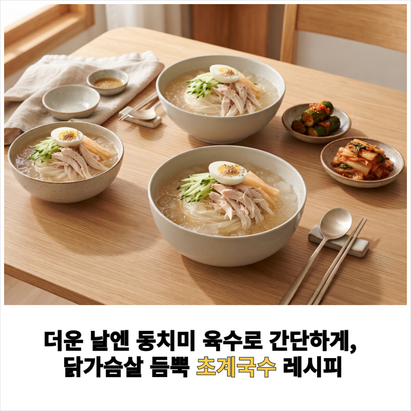 더운 날엔 동치미 육수로 간단하게, 닭가슴살 듬뿍 초계국수 레시피