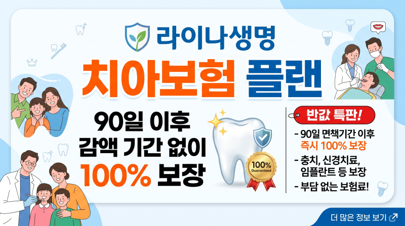 라이나생명 90일이후 감액기간 없이 100%보장.반값 특판 치아보험 플랜