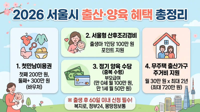 2026년 서울시 출산지원금 총정리: 첫만남이용권부터 서울형 혜택까지 완벽 가이드