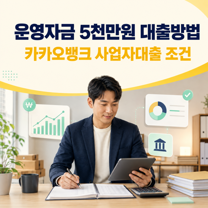 카카오뱅크 소상공인 사업자 운영자금 5천만원 대출받는 법, 조건 대상자 모바일 신청방법