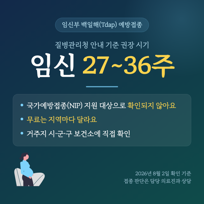 임신부 백일해 예방접종 27~36주, 무료는 지역마다 달라요