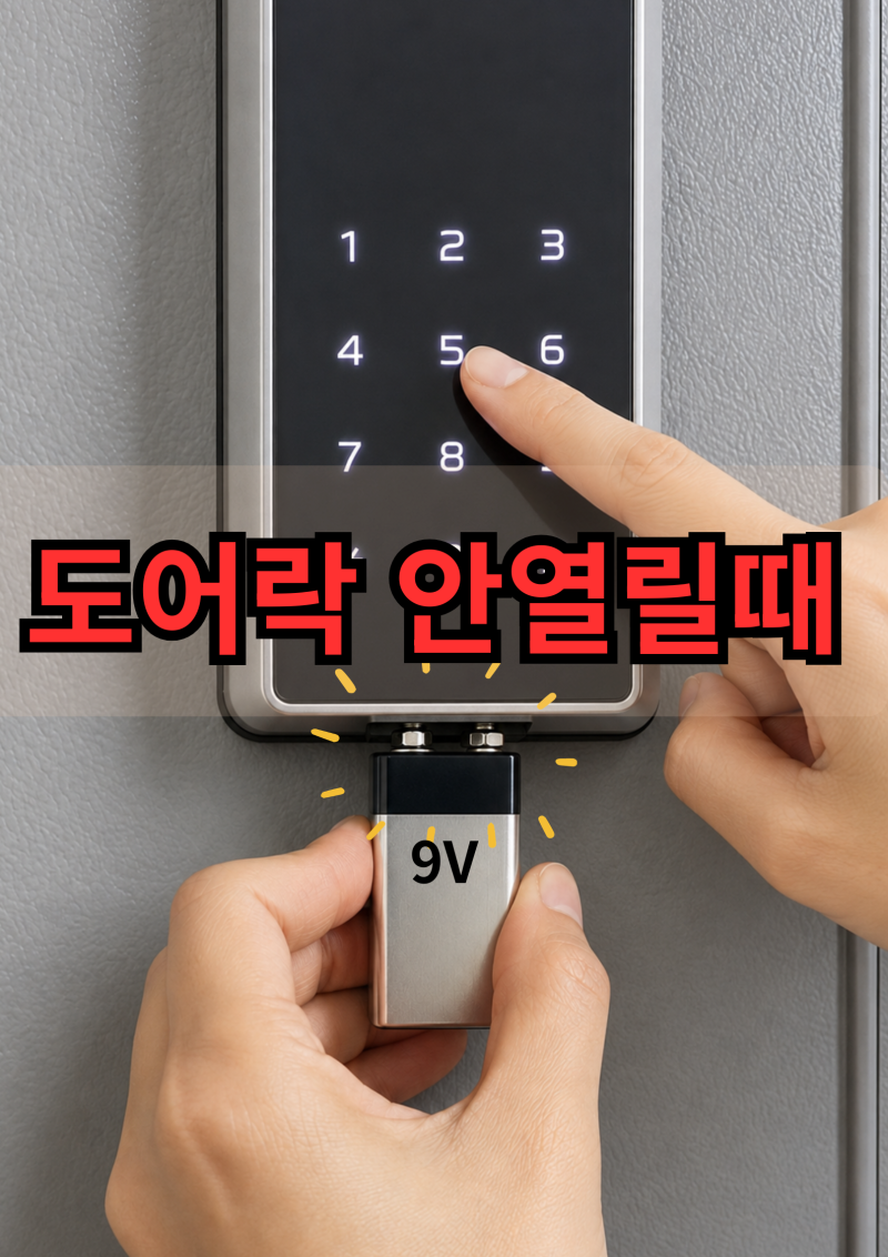 현관문 도어락 안열릴때 9V 건전지로 여는법, 배터리 방전 해결