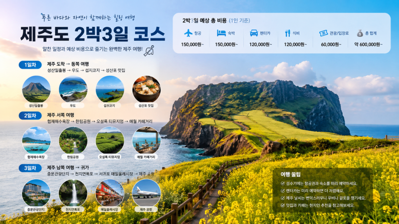 제주도 2박3일 코스 비용, 2026년 8월 2인 현실 예산표