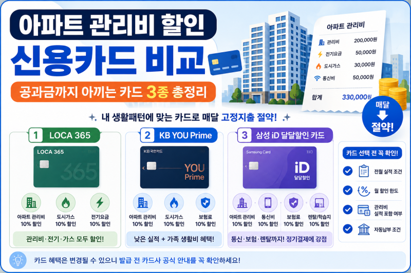 아파트 관리비·공과금 할인받는 법!: 신용카드 비교 3종 총정리