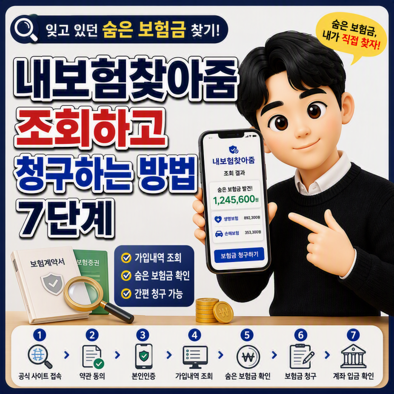 내보험찾아줌에서 숨은 보험금 조회하고 청구하는 방법 7단계