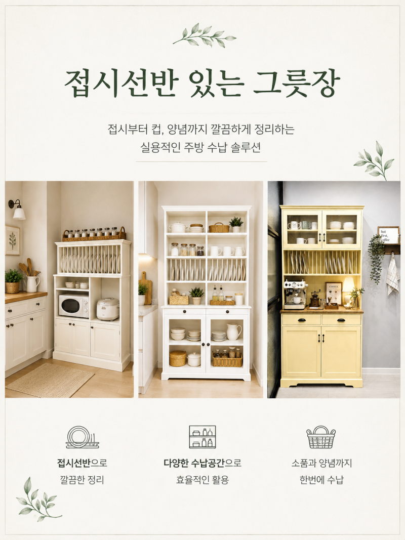 접시선반 있는 그릇장 & 홈카페장, 주방 정리가 쉬워지는 이유