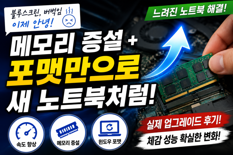 노트북이 느려지고 블루스크린이 자주 발생한다면?｜메모리 증설과 포맷으로 해결한 출장 ....