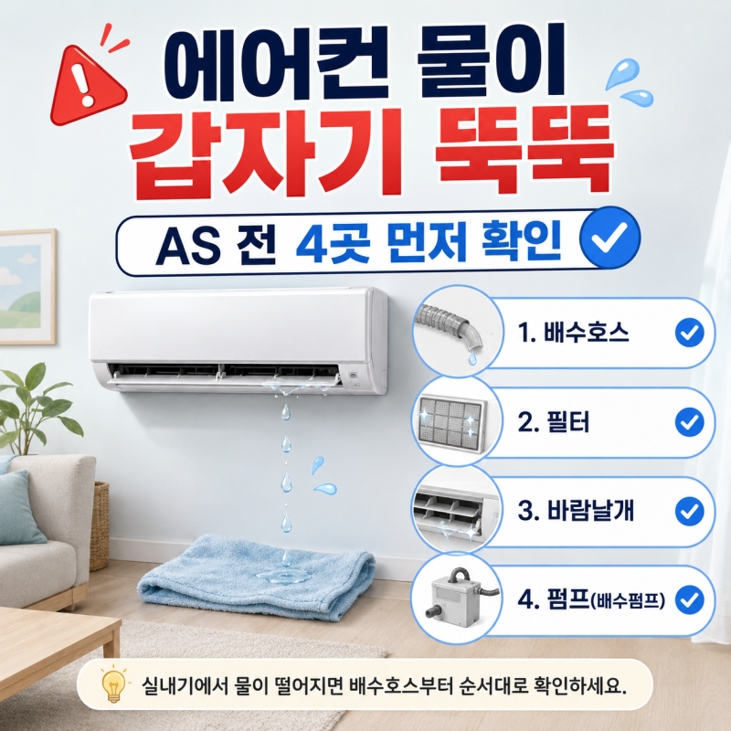에어컨 물떨어짐 갑자기? AS 전 4곳 확인